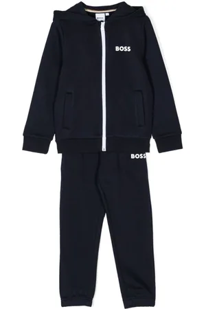 BOSS - Kids' tracksuit bottoms with printed monograms and side stripes