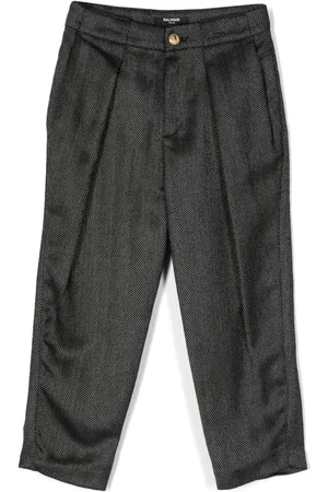 Balmain Pleated herringbone-pattern trousers