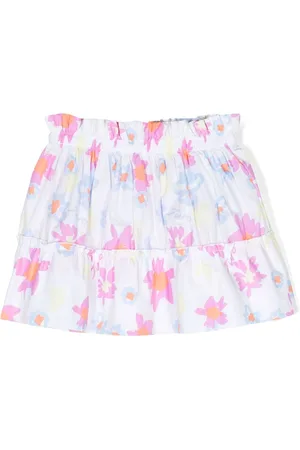 There Was One Kids Floral-print flared poplin skirt