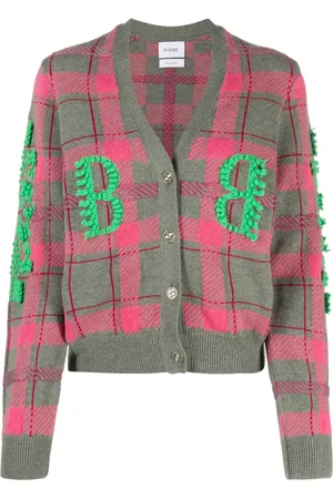 Barrie Logo-embossed tartan-pattern cashmere cardigan