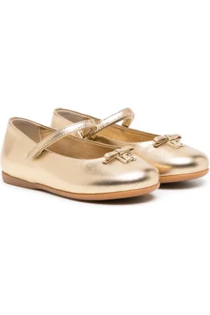 Dolce & Gabbana Logo-plaque metallic-leather ballerinas