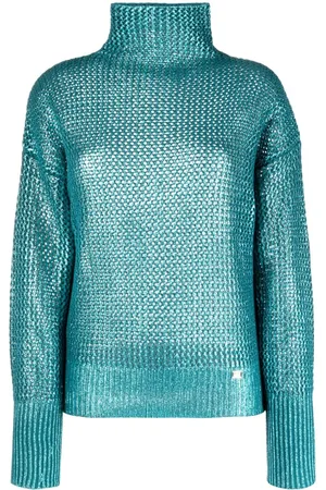 Knitwear  Womens PINKO Cropped Monogram Jacquard Sweater Blue