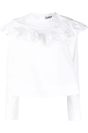Ganni Ruffle-detail organic cotton blouse