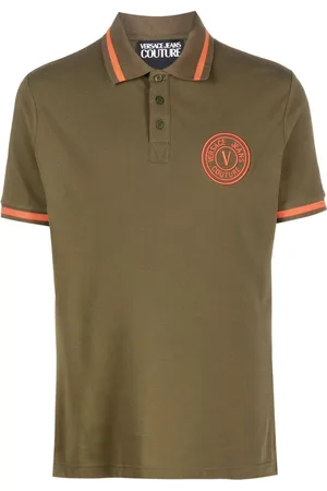 Versace Signature Print Collar Cotton Polo Shirt - ShopStyle