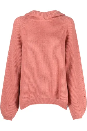 Twin-Set Balloon-sleeve ribbed-knit hoodie