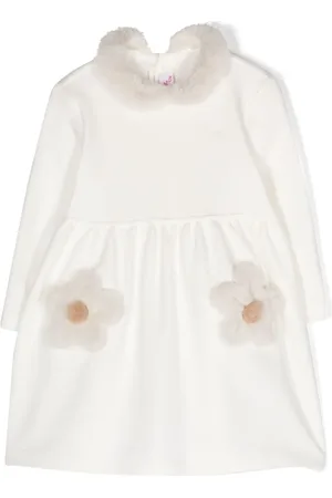 Il gufo Faux-fur floral-patch dress