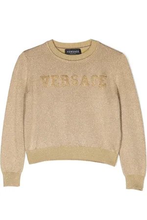 VERSACE Logo-embroidered metallic-threading jumper