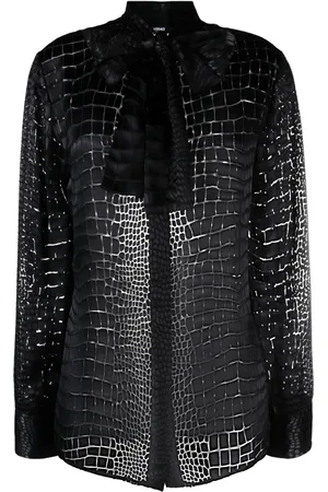 VERSACE Croc-effect scarf-tie blouse