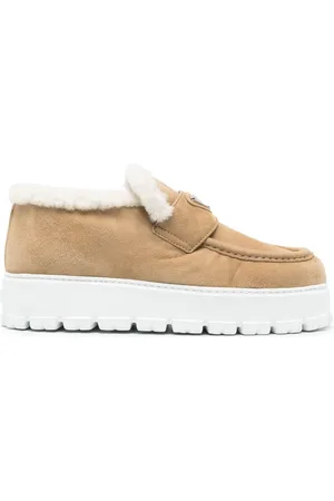 Prada Triangle-logo shearling loafers