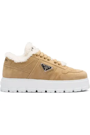 Prada Shearling-trim flatform sneakers