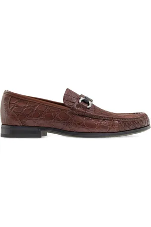 Salvatore Ferragamo Gancini-ornament embossed-crocodile loafes