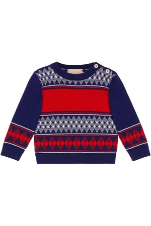 Gucci Boys' Wool Tiger Intarsia Sweater - Blue Sizes 7-16, Boys