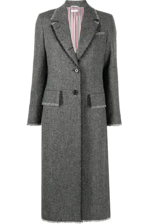 Thom Browne Frayed trim single-breasted coat
