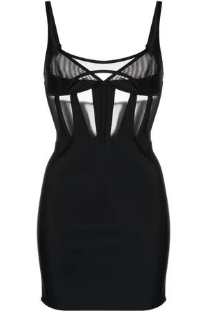 MUGLER Tulle-panelled jersey corset minidress
