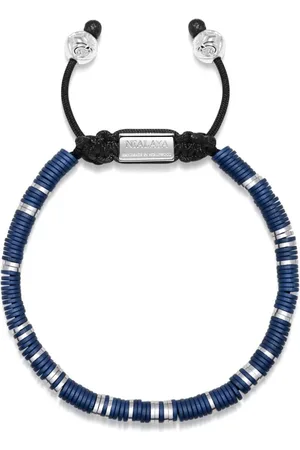 Mens Black String Bracelet With Silver Logo Bead, Nialaya