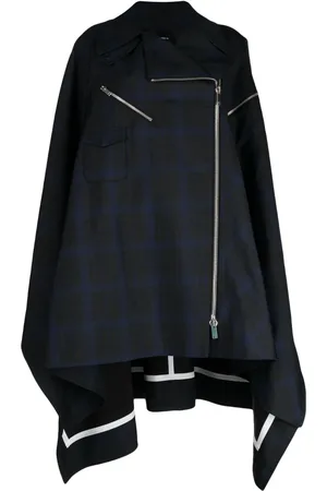 SHANG XIA Checkered asymmetric zip-up cape