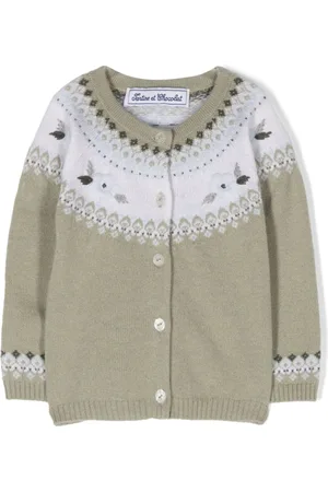 Tartine Et Chocolat Floral-embroidered intarsia-knit cardigan