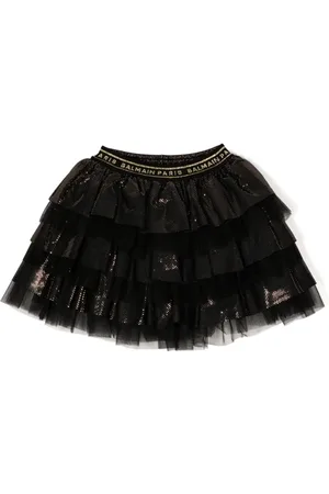 Balmain Logo-waistband tiered tutu skirt