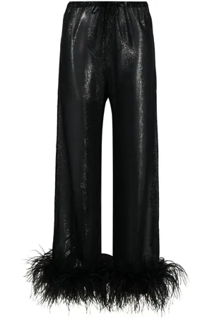 Oseree Feather-trim pajama bottoms