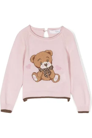 MONNALISA Intarsia-knitted bear wool jumper