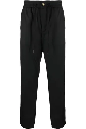 VERSACE Logo-patch drawstring straight-leg trousers
