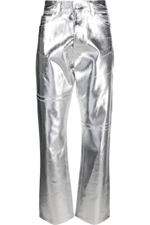 4th & Reckless metallic straight leg pants in silver