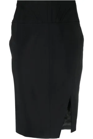 Mugler front-slit midi skirt - Black