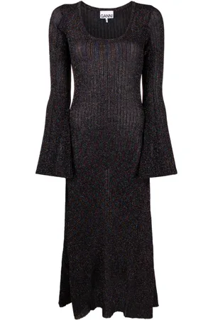 Ganni Metallic ribbed maxi dress