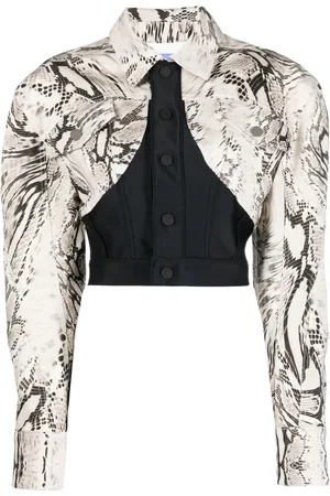 MUGLER Snake cropped panelled denim jacket