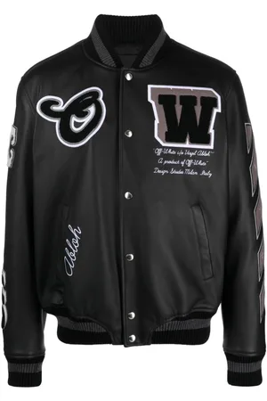 Off-White Logo-Embroidered Leather Varsity Jacket