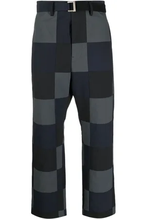SACAI Checkerboard-print cotton chino trousers