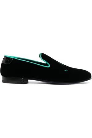 Philipp Plein Slogan-embroidered velvet loafers