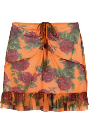 AMIR SLAMA Rose-pattern gathered miniskirt