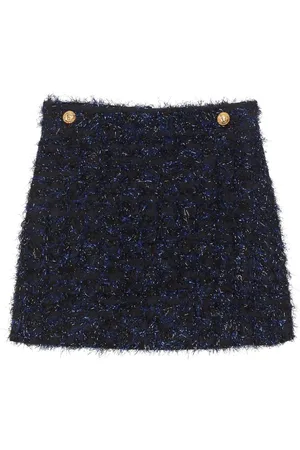 Balmain Button-embellished tweed miniskirt