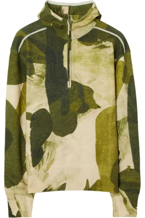 Burberry Men's Large Khaki Monogram Logo Camo Hoodie Sweatshirt