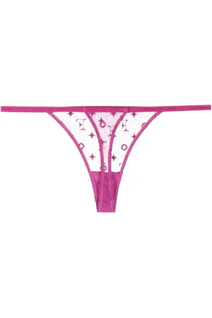 FLEUR DU MAL Monogram-embroidered sheer thong