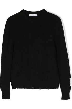 Msgm Distressed-hem waffle-knit jumper