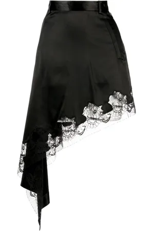 JNBY Lace-trim asymmetric midi skirt