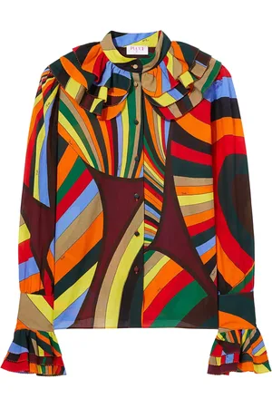 Puccini Abstract print ruffled cotton blouse