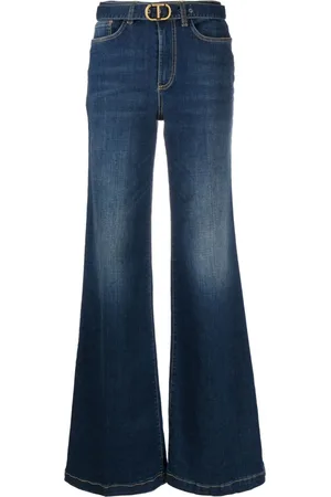 Twin-Set Gold-tone logo plaque high-waisted wide-leg jeans