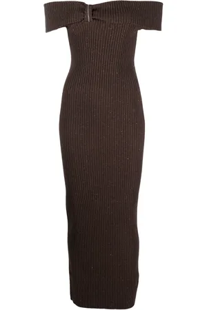 PESERICO SIGN Glitter-detail ribbed-knit long dress