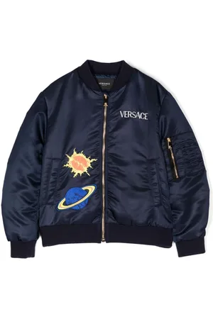 Embroidered Varsity Jacket in Purple - Versace Kids