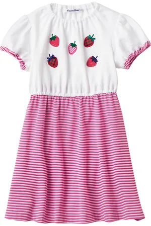 Familiar Strawberry-appliqu?? striped cotton dress