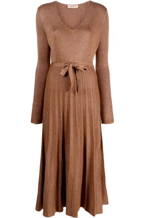 Twin-Set Long-sleeve pleated midi dress