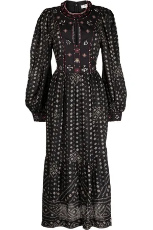 SEA Maja graphic-print cotton midi dress