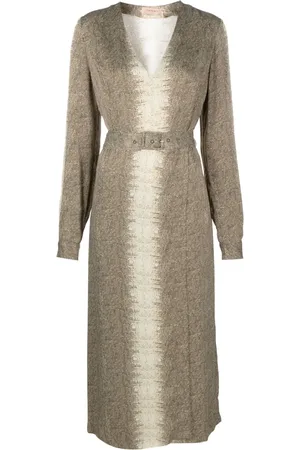 Twin-Set Lizard-print belted midi dress