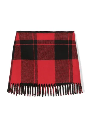 Il gufo Plaid-check fringed skirt