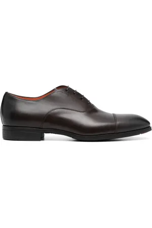 santoni Almond-toe lace-up leather shoes