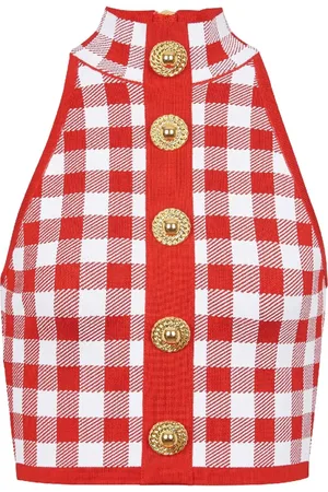 Balmain 5-Button check-pattern crop top