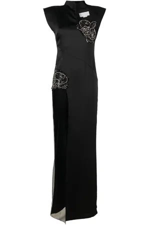 GENNY Rhinestone-embellished sheer-panels gown